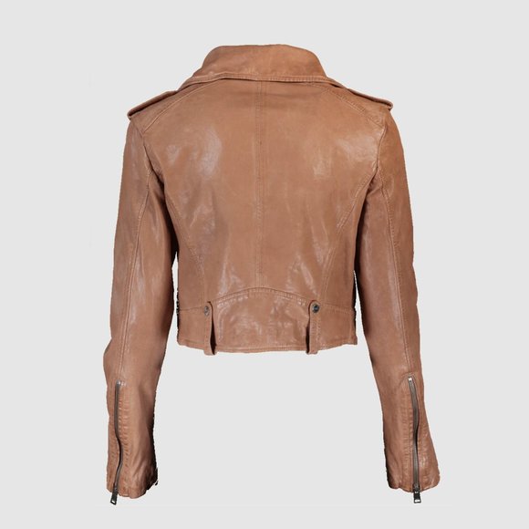 LAMARQUE Ciara Tigers Eye Leather Crop Biker Jacket - Picture 2 of 5